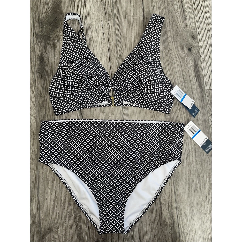 Aqua Couture Womens Bikini Top & Bottom Abstract Design Size XLarge Swimwear NWT